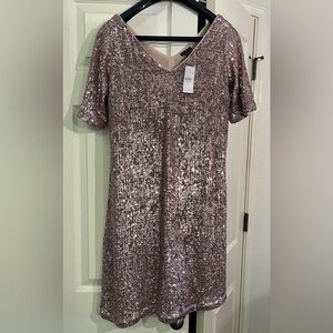 Brand New Ann Taylor Pink Sequin Dress with V Neck Size 0